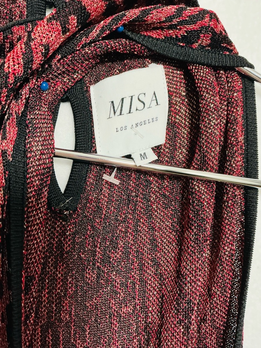 MISA Los Angeles Woodgrain Metallic Fringe Midi Dress - Size M - Picture 10 of 13